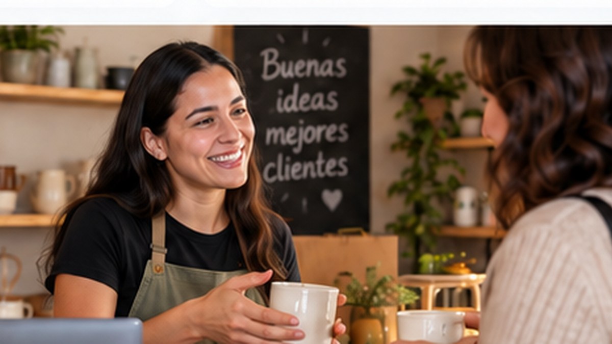 Conversación de venta y atención entre una emprendedora y una clienta