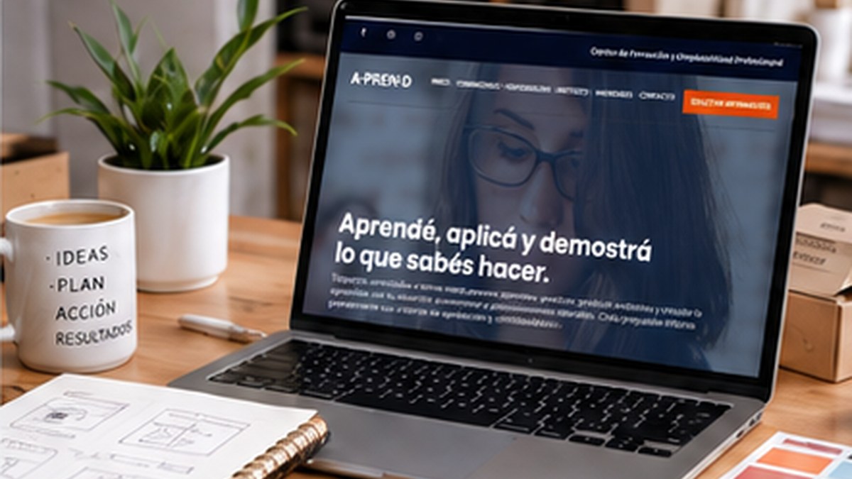 Notebook mostrando una página web de A·PREN·D durante una práctica para emprendedores